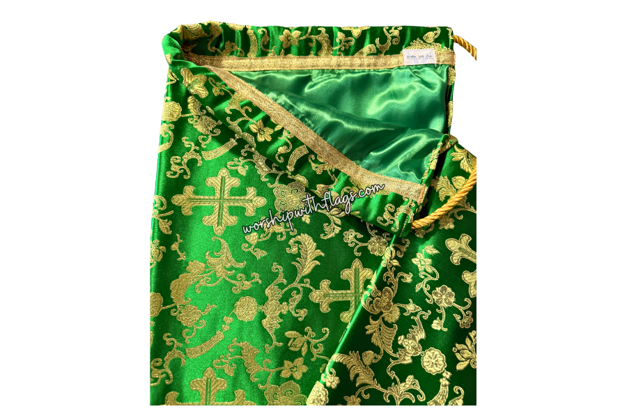 Green & Gold Brocade Cross Worship Flag Bag