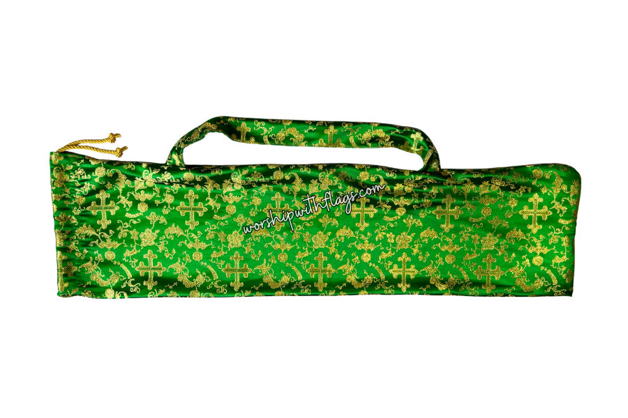 Green & Gold Brocade Cross Worship Flag Bag