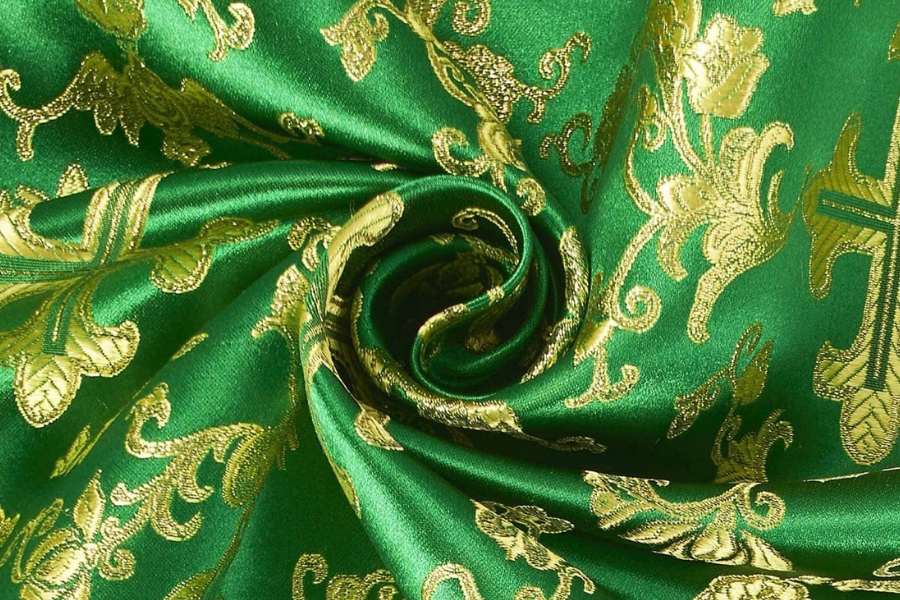 Green & Gold Brocade Cross Worship Flag Bag