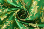 Green & Gold Brocade Cross Worship Flag Bag