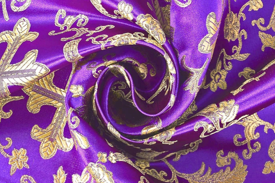 Dark Purple & Gold Brocade Cross Worship Flag Bag