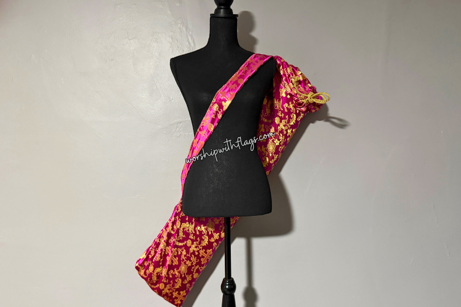 Fuchsia & Gold Brocade Cross Worship Flag Bag