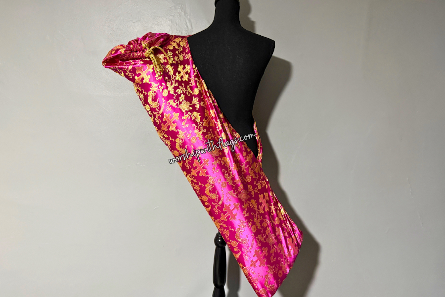 Fuchsia & Gold Brocade Cross Worship Flag Bag