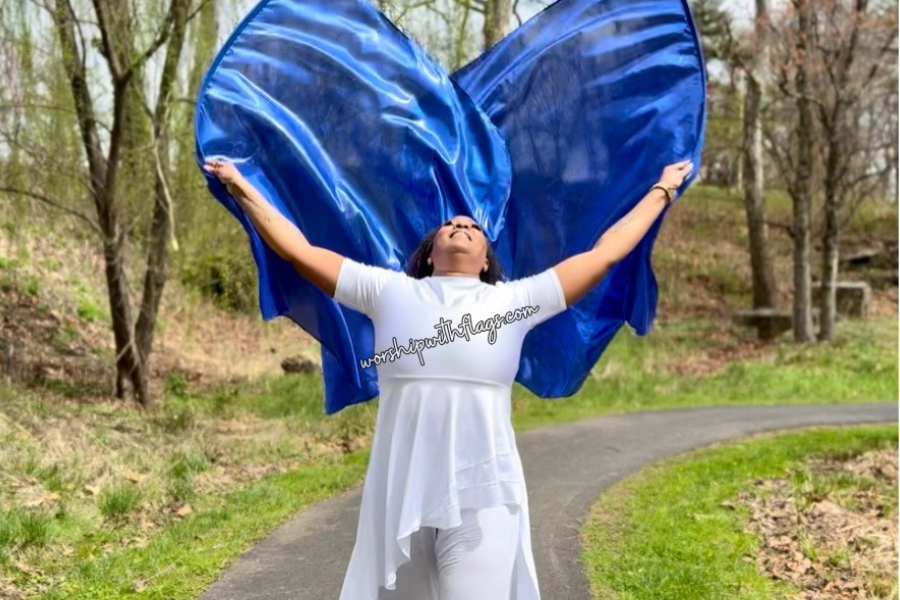 Deep Blue Luxe Lamé Angel Wing Flags