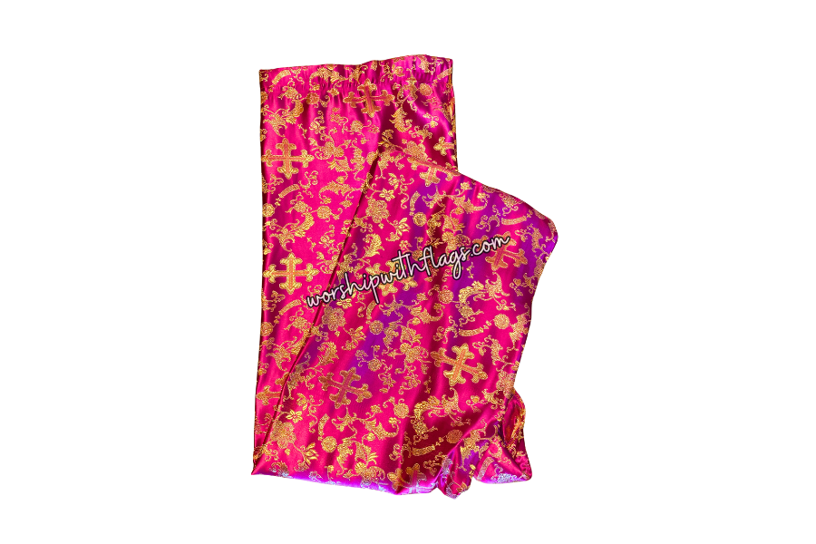 Fuchsia & Gold Brocade Cross Worship Flag Bag