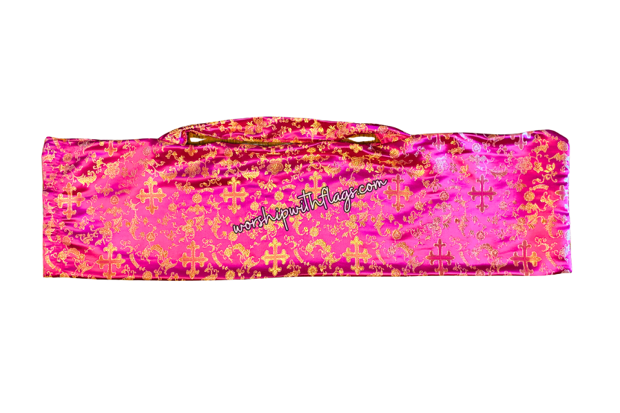 Fuchsia & Gold Brocade Cross Worship Flag Bag