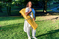 Yellow & Gold Brocade Cross Worship Flag Bag