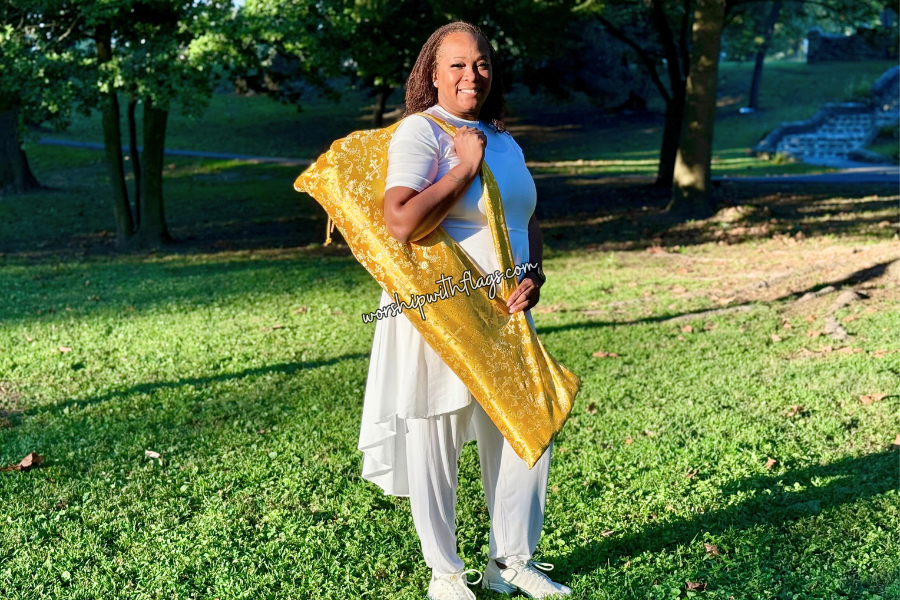 Yellow & Gold Brocade Cross Worship Flag Bag