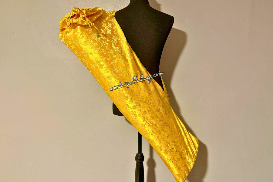 Yellow & Gold Brocade Cross Worship Flag Bag