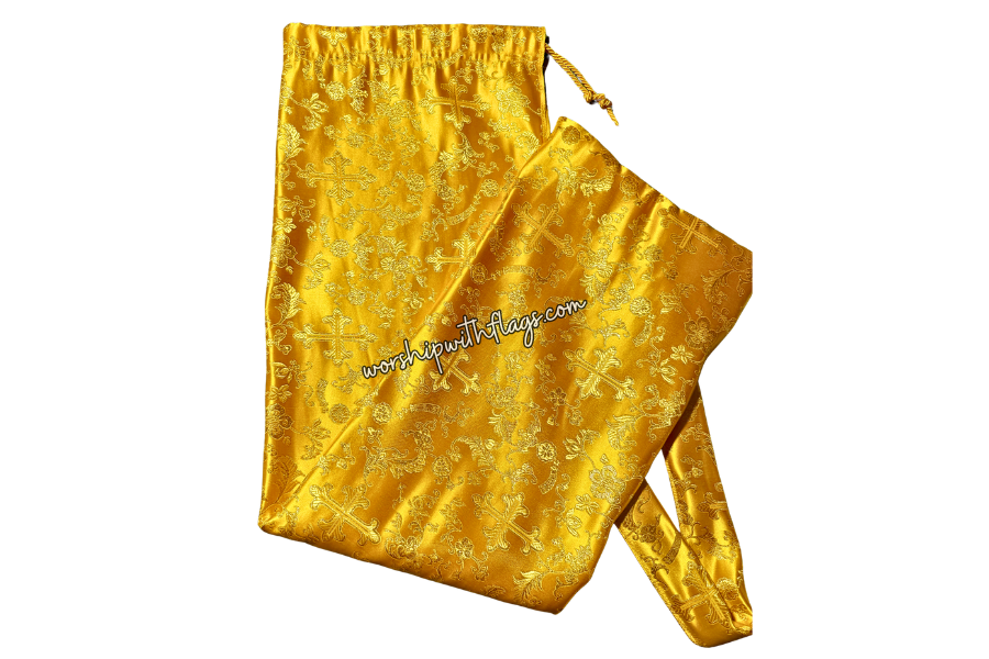 Yellow & Gold Brocade Cross Worship Flag Bag