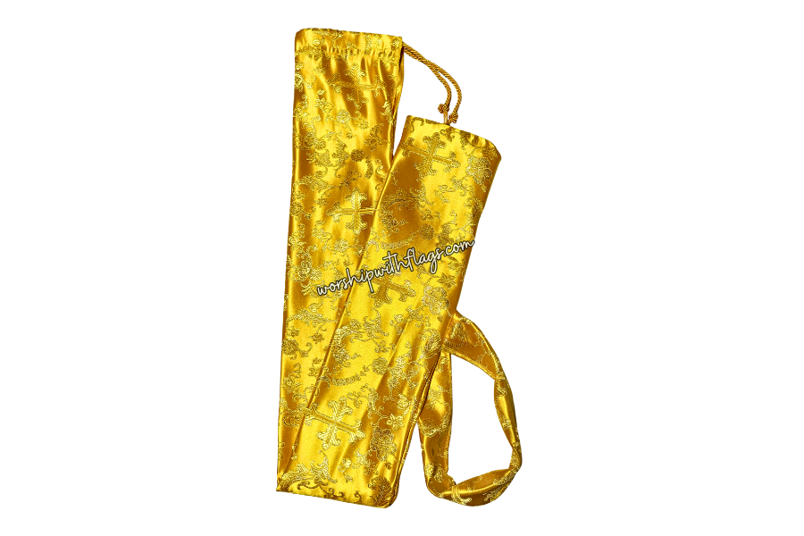 Yellow & Gold Brocade Cross Worship Flag Bag