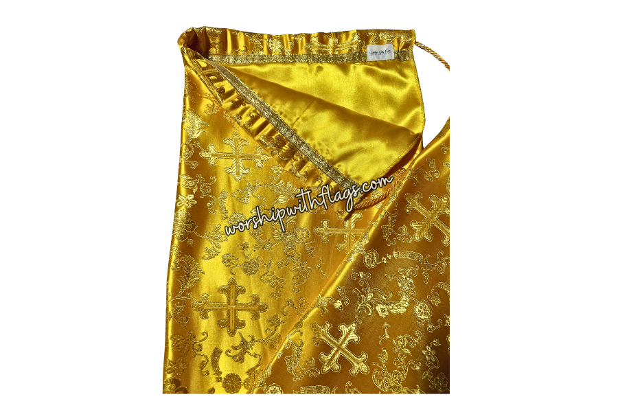 Yellow & Gold Brocade Cross Worship Flag Bag