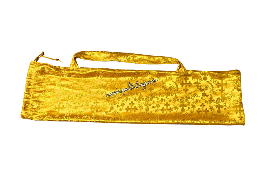 Yellow & Gold Brocade Cross Worship Flag Bag