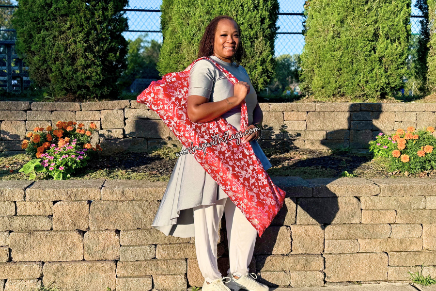 Red & Silver Brocade Cross Worship Flag Bag