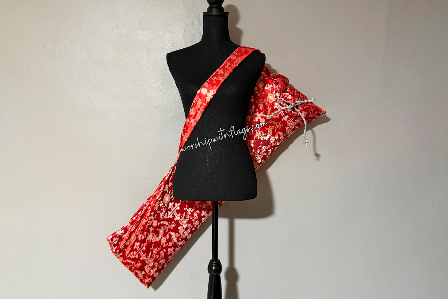 Red & Silver Brocade Cross Worship Flag Bag