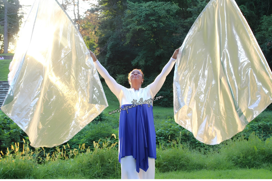 Silver Metallic Lamé Angel Wing Flags