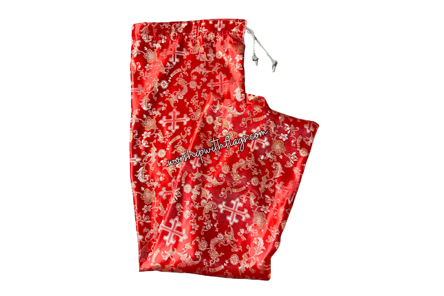 Red & Silver Brocade Cross Worship Flag Bag