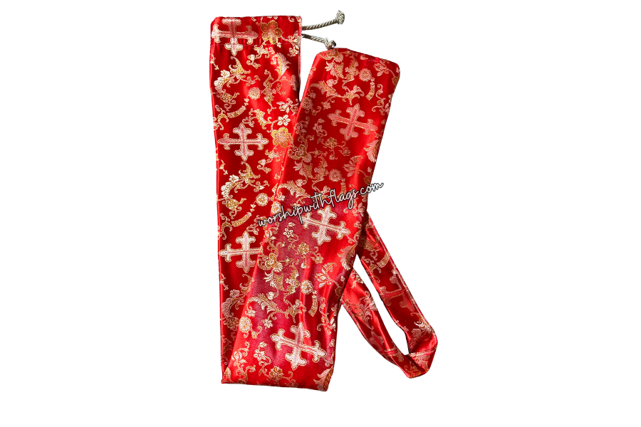 Red & Silver Brocade Cross Worship Flag Bag