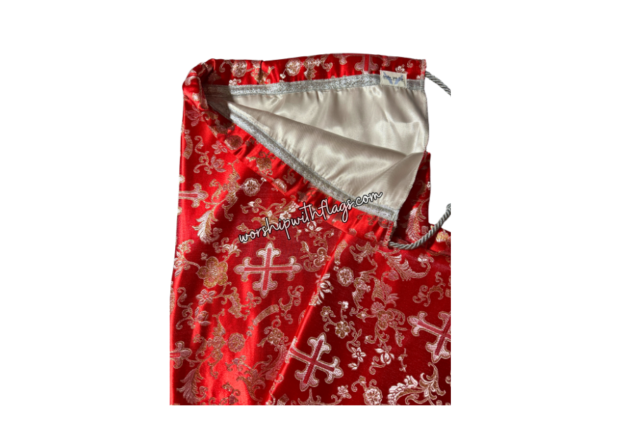 Red & Silver Brocade Cross Worship Flag Bag