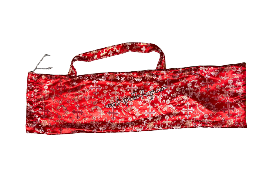Red & Silver Brocade Cross Worship Flag Bag