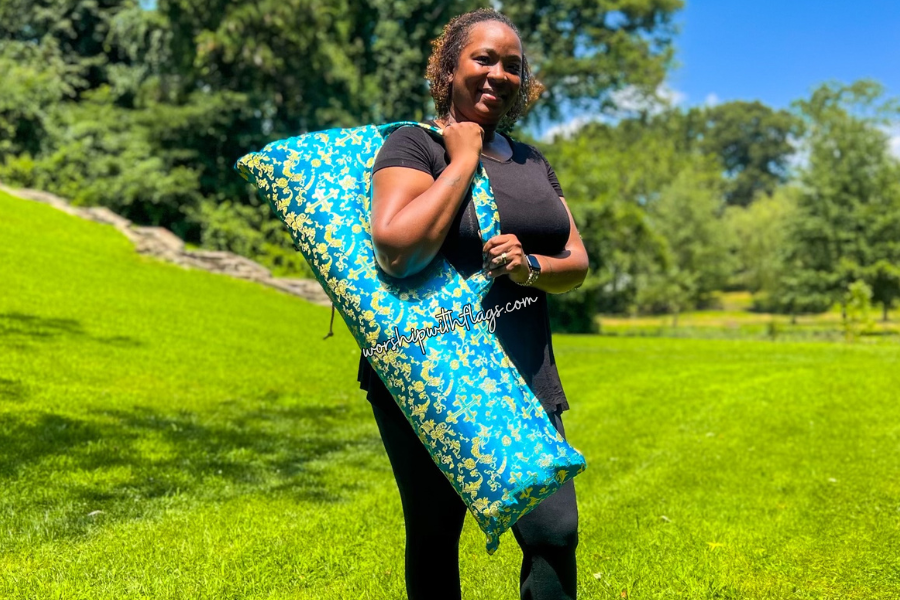 Turquoise & Gold Brocade Cross Worship Flag Bag