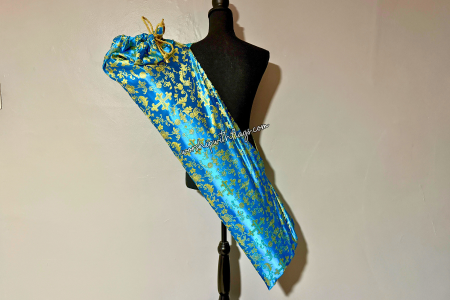Turquoise & Gold Brocade Cross Worship Flag Bag