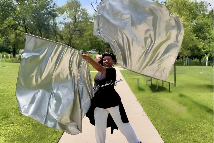 Dark Silver Classic Lamé Large Angel Wing Flags
