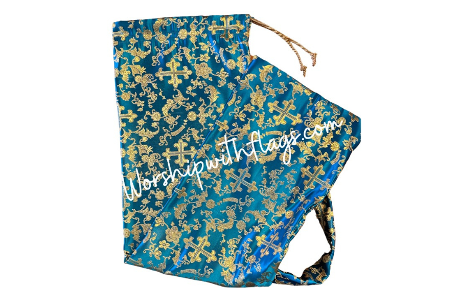 Turquoise & Gold Brocade Cross Worship Flag Bag