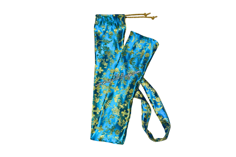 Turquoise & Gold Brocade Cross Worship Flag Bag