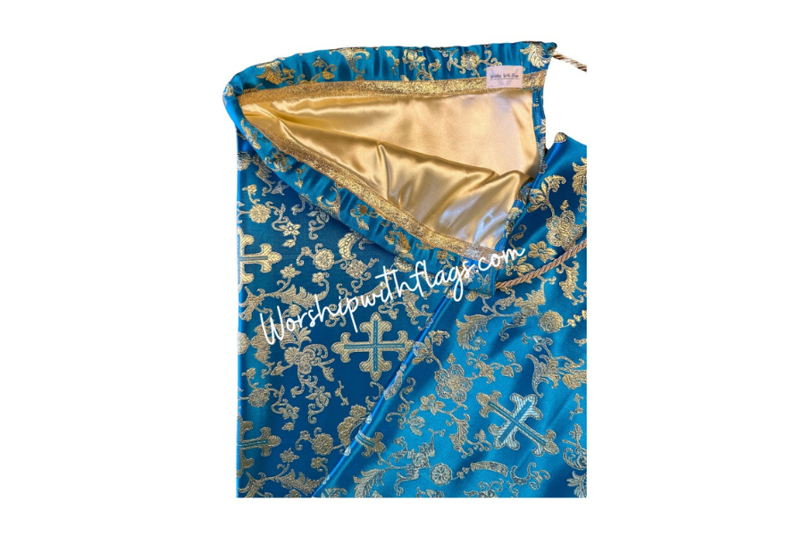 Turquoise & Gold Brocade Cross Worship Flag Bag