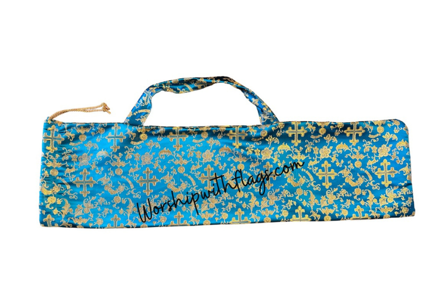 Turquoise & Gold Brocade Cross Worship Flag Bag