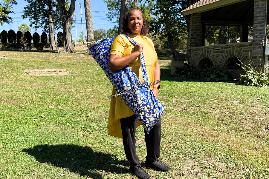 Royal Blue & Gold Brocade Cross Worship Flag Bag
