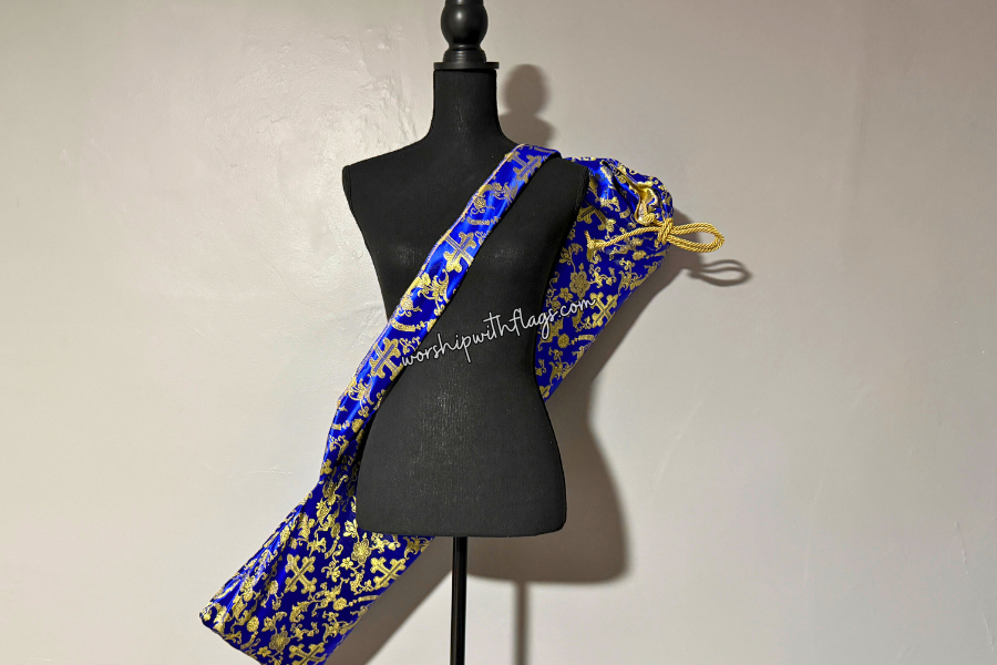 Royal Blue & Gold Brocade Cross Worship Flag Bag