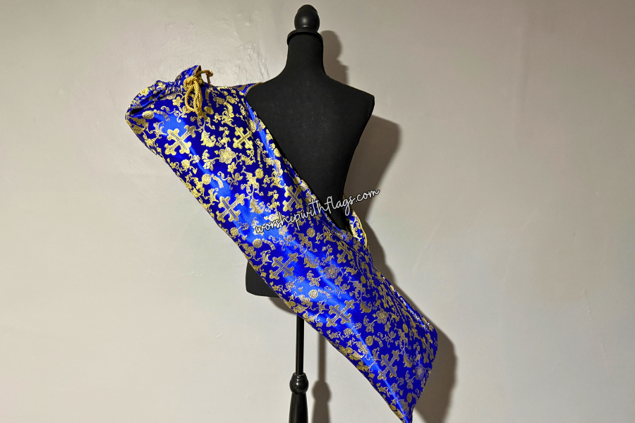 Royal Blue & Gold Brocade Cross Worship Flag Bag