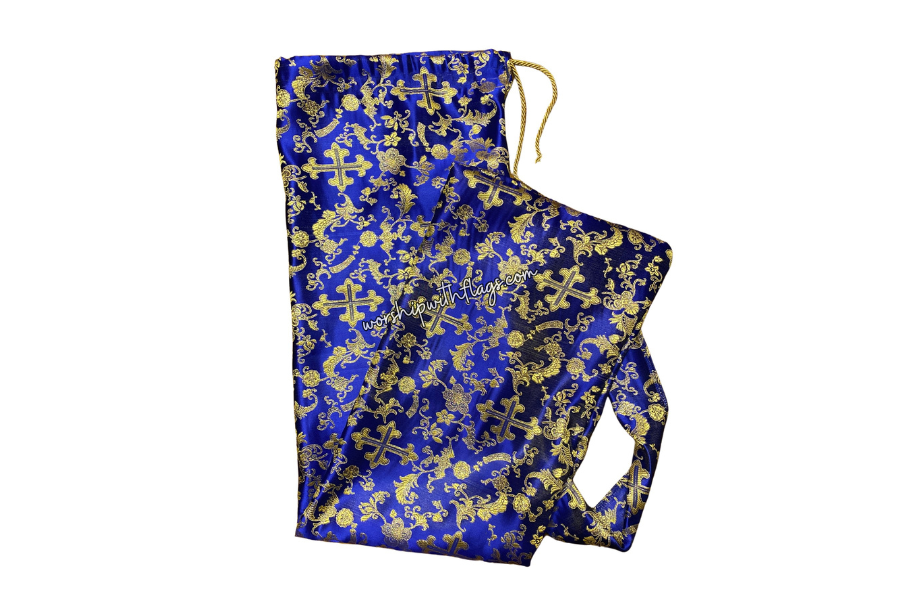 Royal Blue & Gold Brocade Cross Worship Flag Bag