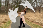 Heaven’s Breath – XL 42” x 72” White Silk Flags w/ Bold Fire Tips