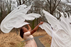 Heaven’s Breath – XL 42” x 72” White Silk Flags w/ Bold Fire Tips