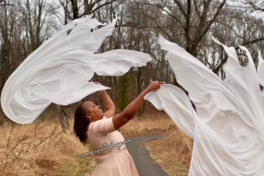 Heaven’s Breath – XL 42” x 72” White Silk Flags w/ Bold Fire Tips