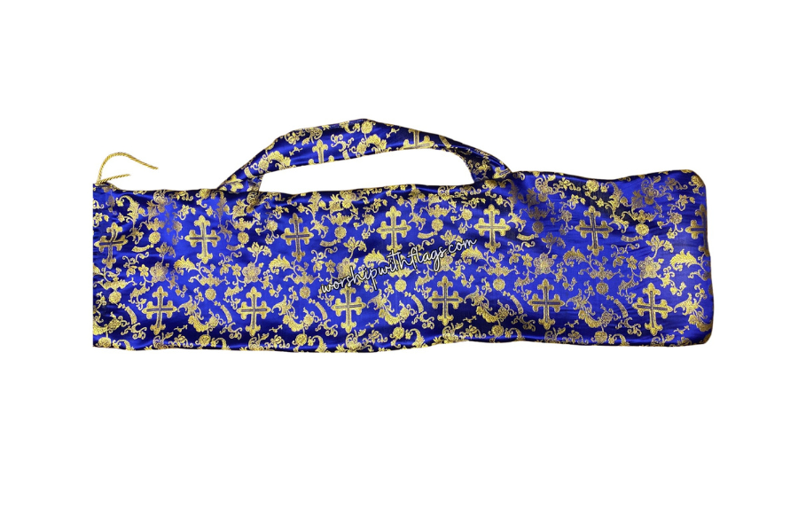 Royal Blue & Gold Brocade Cross Worship Flag Bag