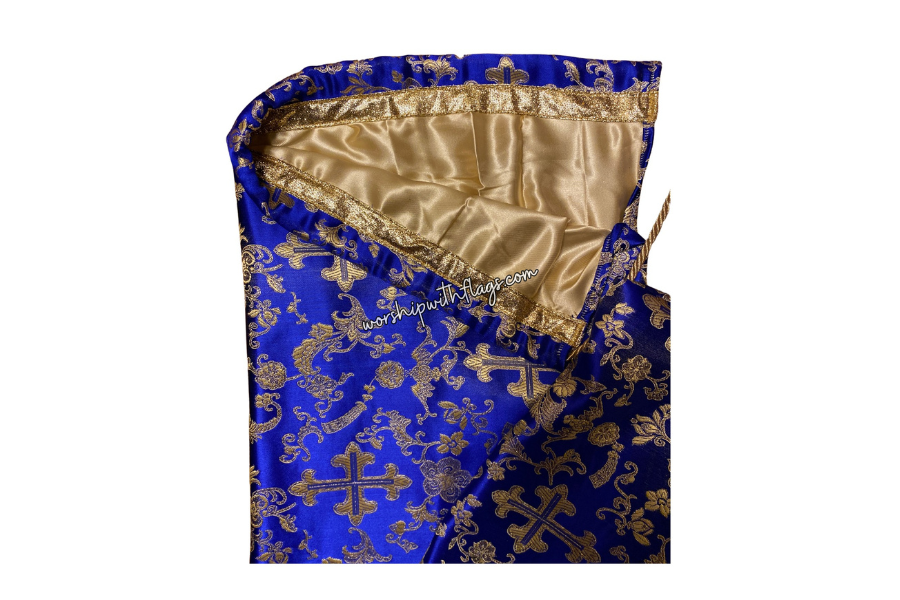 Royal Blue & Gold Brocade Cross Worship Flag Bag