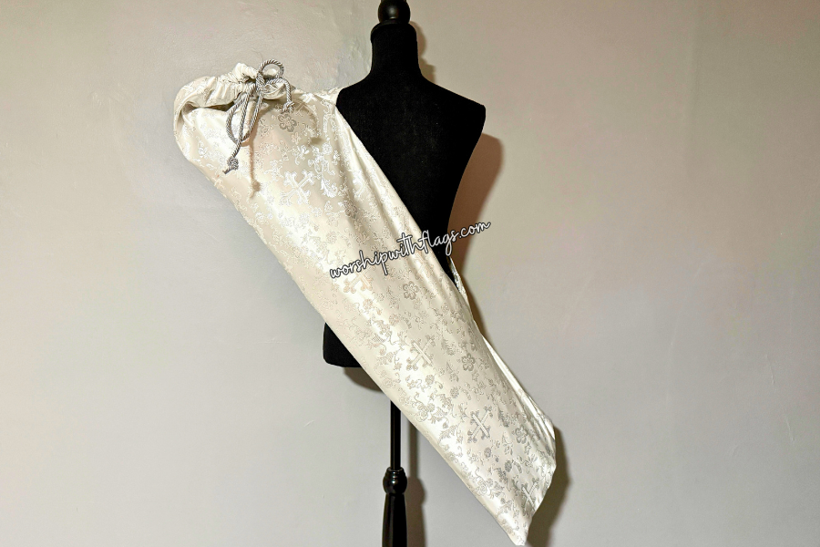 White & Silver Brocade Cross Worship Flag Bag
