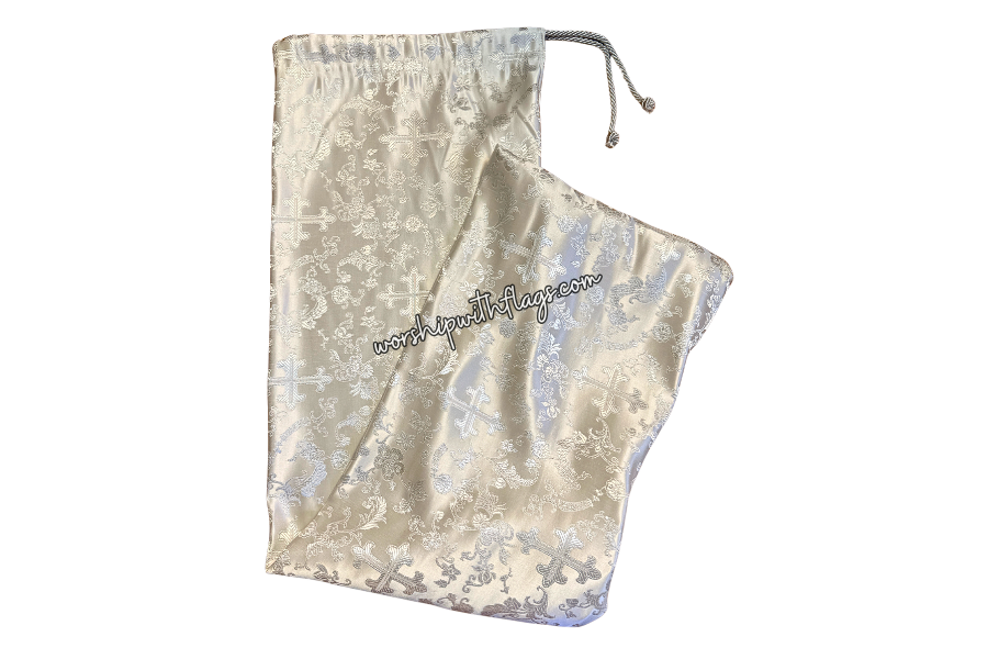 White & Silver Brocade Cross Worship Flag Bag