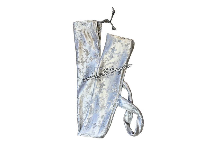 White & Silver Brocade Cross Worship Flag Bag