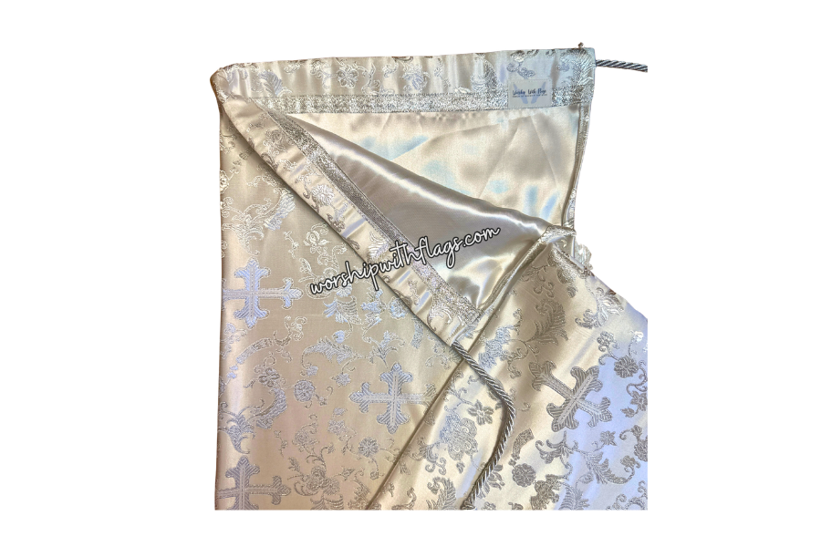White & Silver Brocade Cross Worship Flag Bag