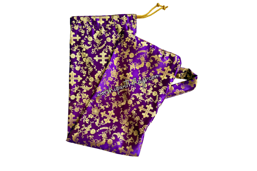Dark Purple & Gold Brocade Cross Worship Flag Bag