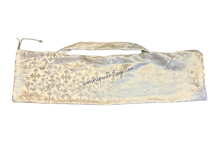White & Silver Brocade Cross Worship Flag Bag