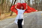 Red Luxe Lamé Angel Wing Flags