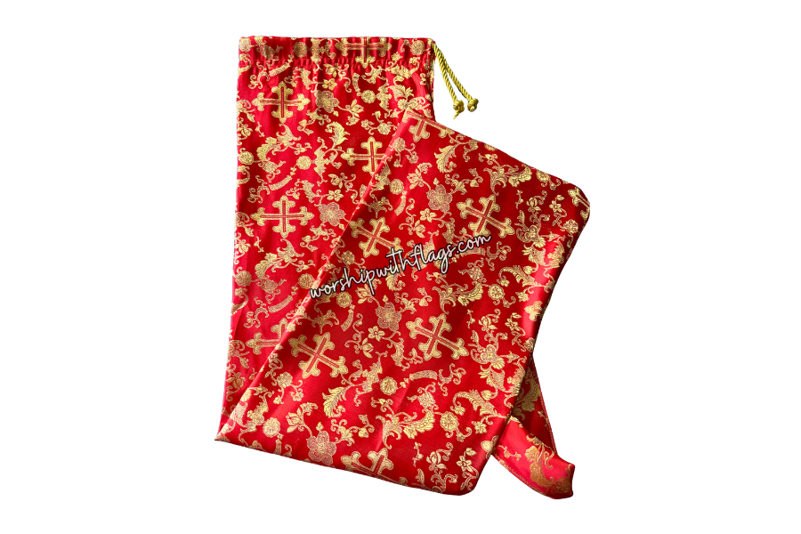 Red & Gold Brocade Cross Worship Flag Bag