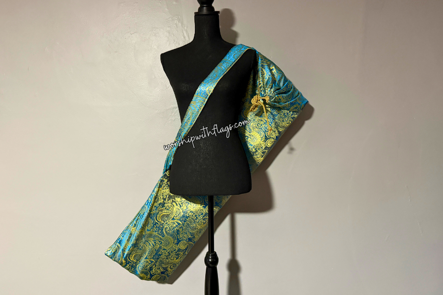 Turquoise & Gold Brocade Worship Flag Bag