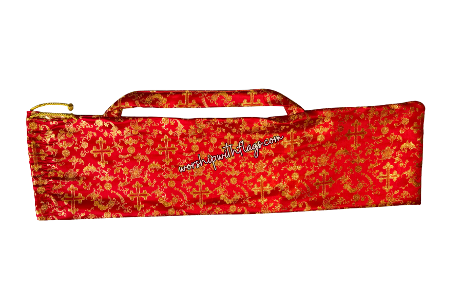 Red & Gold Brocade Cross Worship Flag Bag